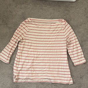 LOFT Red and Cream Striped Long Sleeve Top